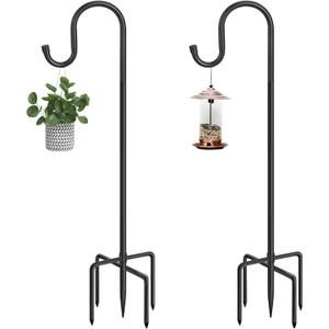 48 Inch Shepherds Hooks for Outdoor, Heavy Duty Bird Feeder Pole with 5 Prong Bases, Garden Hanging Stake for Bird Feeder, Solar Light, Plant Hanger, Wedding Decor, Metal Hanger Hooks, Black, 2 Packs