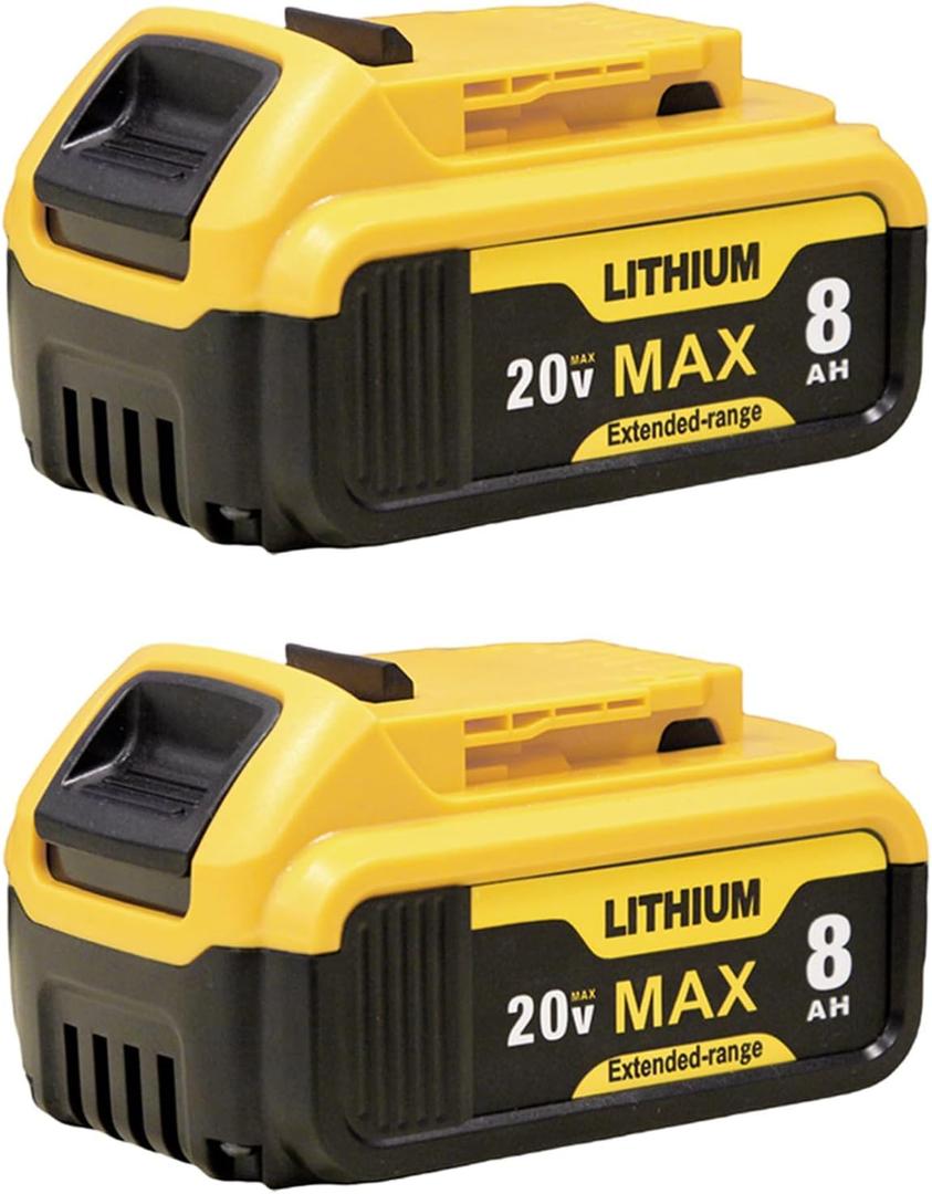 2-Pack 8000mAh Replacement Battery for DeWalt 20V Max Battery Compatible with DCD/DCF/DCG Series & DCB203/204/205/206/207/208 Models | Extended Runtime for Electric Tools