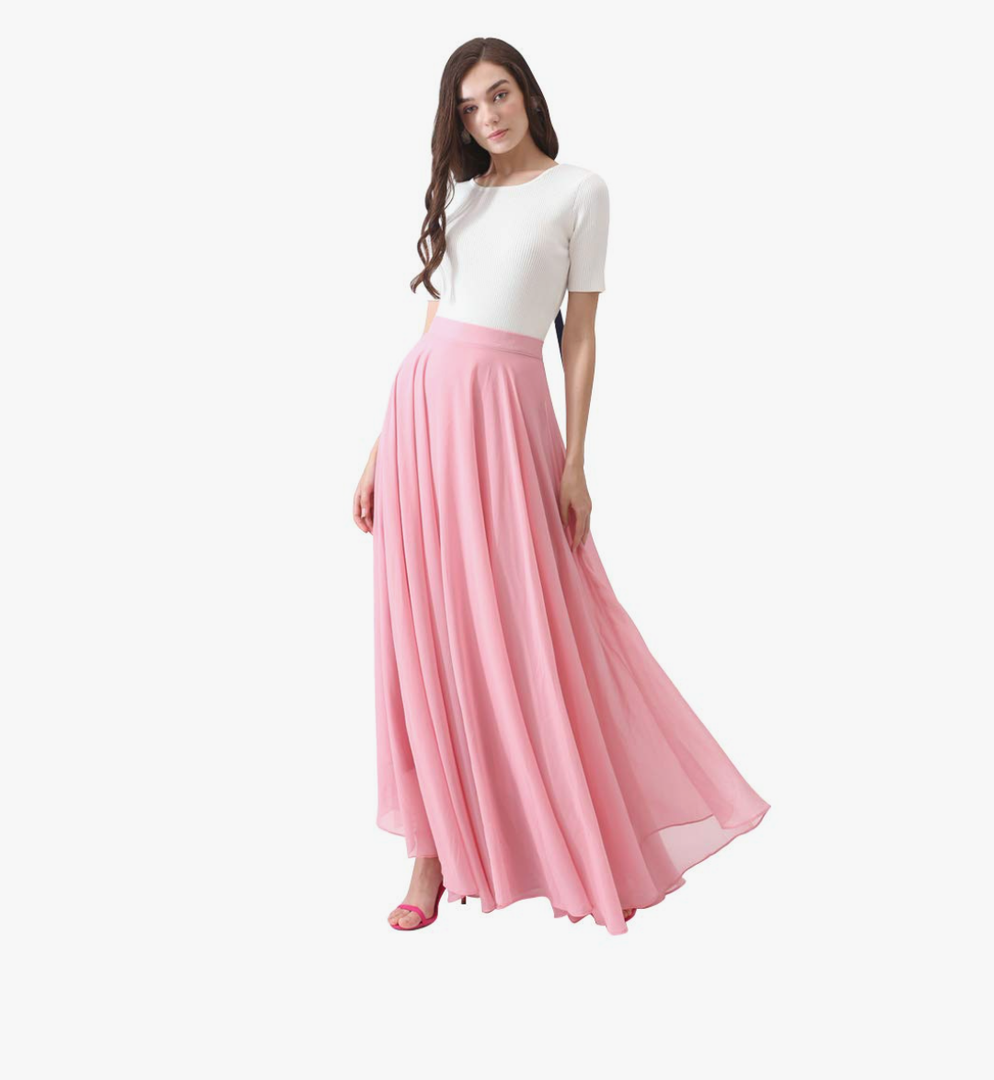 CHICWISH Women's Timeless Favorite Chiffon Maxi Prom Party Skirt, Pink