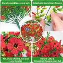 2 Packs Outdoor Artificial Hanging Flowers with 3D Magnetic Butterflies, UV Resistant Faux Silk Blooms for Spring Summer Porch Patio Balcony Decor, Red (With 8 PCS Simulated Butterflies)