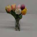 Briful Fake Flowers Artificial Tulip Flower in Clear Vase, Multi Color Real Touch Foam Tulip Arrangement Suitable for Home Office Decoration, Dining Table Centerpiece