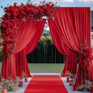 20ftx12ft Wrinkle Free Red Backdrop Curtain for Parties, 4 Panels Silky Polyester 12ft Long Photo Backdrop Drapes Back Drop Cloth for Wedding Birthday Party Christmas Photography Background 20ftx12ft Wrinkle Free Red Backdrop Curtain for Parties, 4 Panels Silky Polyester 12ft Long Photo Backdrop Drapes Back Drop Cloth for Wedding Birthday Party Christmas Photography Background