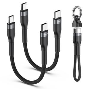 PD 60W Short USB C Cable (2 Pack), Keychain 6 Inch USB C Cable/Nylon Braided Type C to Type C Cables/Fast Charging Cables for 1Phone17/16/15 Series, 1Pad Pro/Air, Samsung Galaxy Series, Google Pixel