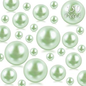 150Pcs Light Green Polished No Hole Pearl Beads for Vase Filling Decorations, Plastic Pearls Vase Fillers, Table Scatters, Wedding Centerpiece, Home Decor, 8/14/20 mm