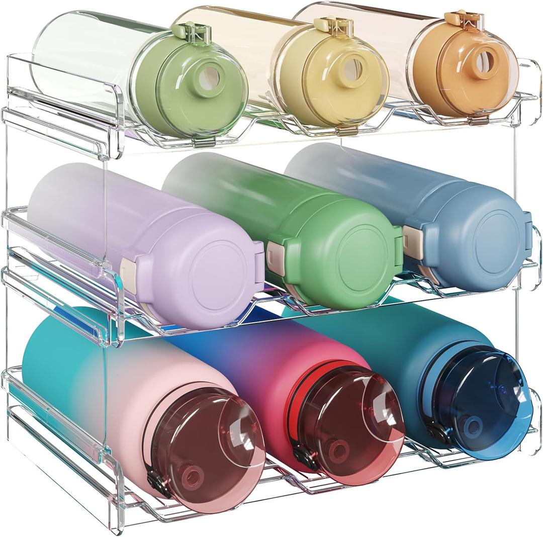 Lifewit 3 Tier Stackable Water Bottle Organizer for Cabinet, Plastic Bottle Holder Fits 9 Bottles/Tumblers up to 3.8" Diameter for Pantry/Countertop/Cupboard, 28 x 19 x 24 cm/11 x 7.5 x 9.5"