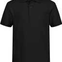 IZOD Boys' School Uniform Short Sleeve Polo Shirt, Button Closure, Comfortable & Soft Pique Fabric (18-20, Black)