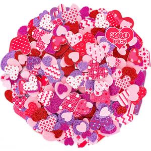 300 PCS Valentines Stickers, Self-Adhesive Foam Heart Stickers, 4 Color Glitter Hearts for Valentines Crafts, Polka Dots Stripe Valentine's Decor, DIY Supplies for Scrapbooking Card Making