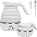 Travel Foldable Electric Kettle, Collapsible Kettle Travel Electric Collapsible Electric Tea Kettle Food Grade Silicone 850W Fast Boiling Water, 110V 700ml (White)