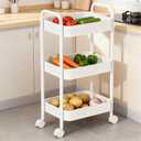 3-Tier Rolling Utility Cart Metal Cart with Lockable Wheels for Office, Living Room, Kitchen, White