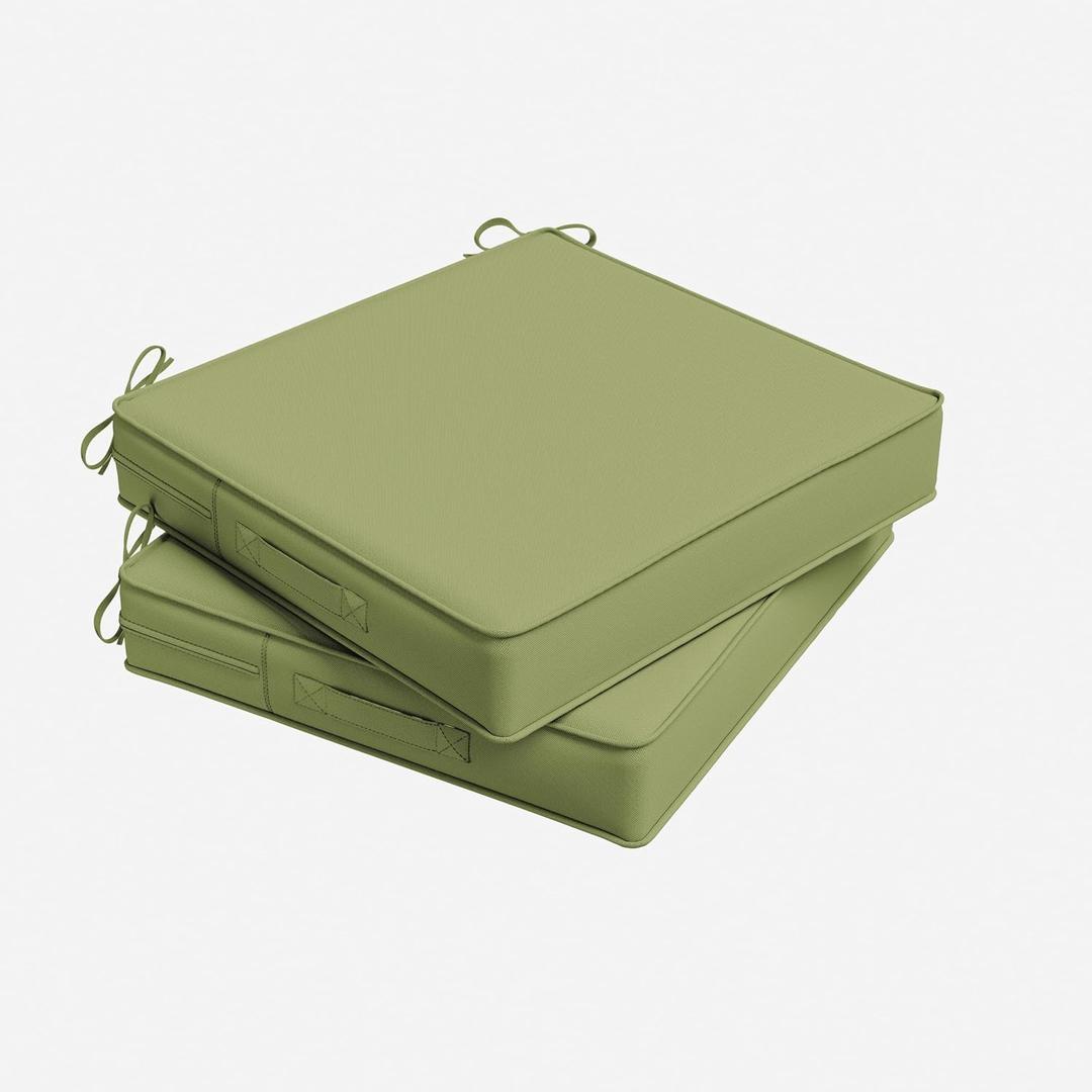 Outdoor Chair Cushion 17 x 16 x 3 Inches Patio Furniture Outdoor Waterproof Seat Cushion, Patio Chair Cushion with Handles and Ties, Square Dining Chair Cushion Set of 2, Light Green