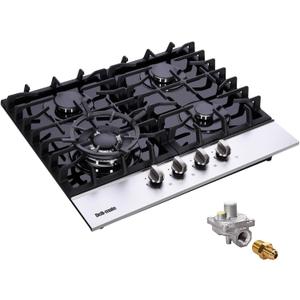 DM4188-01 24-Inch Dual-Fuel Gas Cooktop, 5-Burner LPG/NG Convertible Stovetop With Tempered Glass Surface