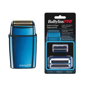 Bundle of FoilFX Cord/Cordless Metal Double Foil Shaver (Blue) + FoilFX Double Replacement Foil with Cutters (Blue)