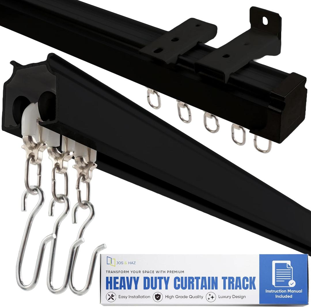Jos & Haz Ceiling Curtain Track Set 3ft-13ft / 4 Meter Premium Heavy Duty Curtain Track, Ceiling Mount and Wall Mount for Room Divider, Living Room, Bedroom, Office