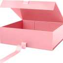 PACKHOME 17x14.5x5.5 Inches, Extra Large Gift Box with Lid, Magnetic Closure Boxes with Ribbon for Clothes and Large Gifts (Glossy Pink)