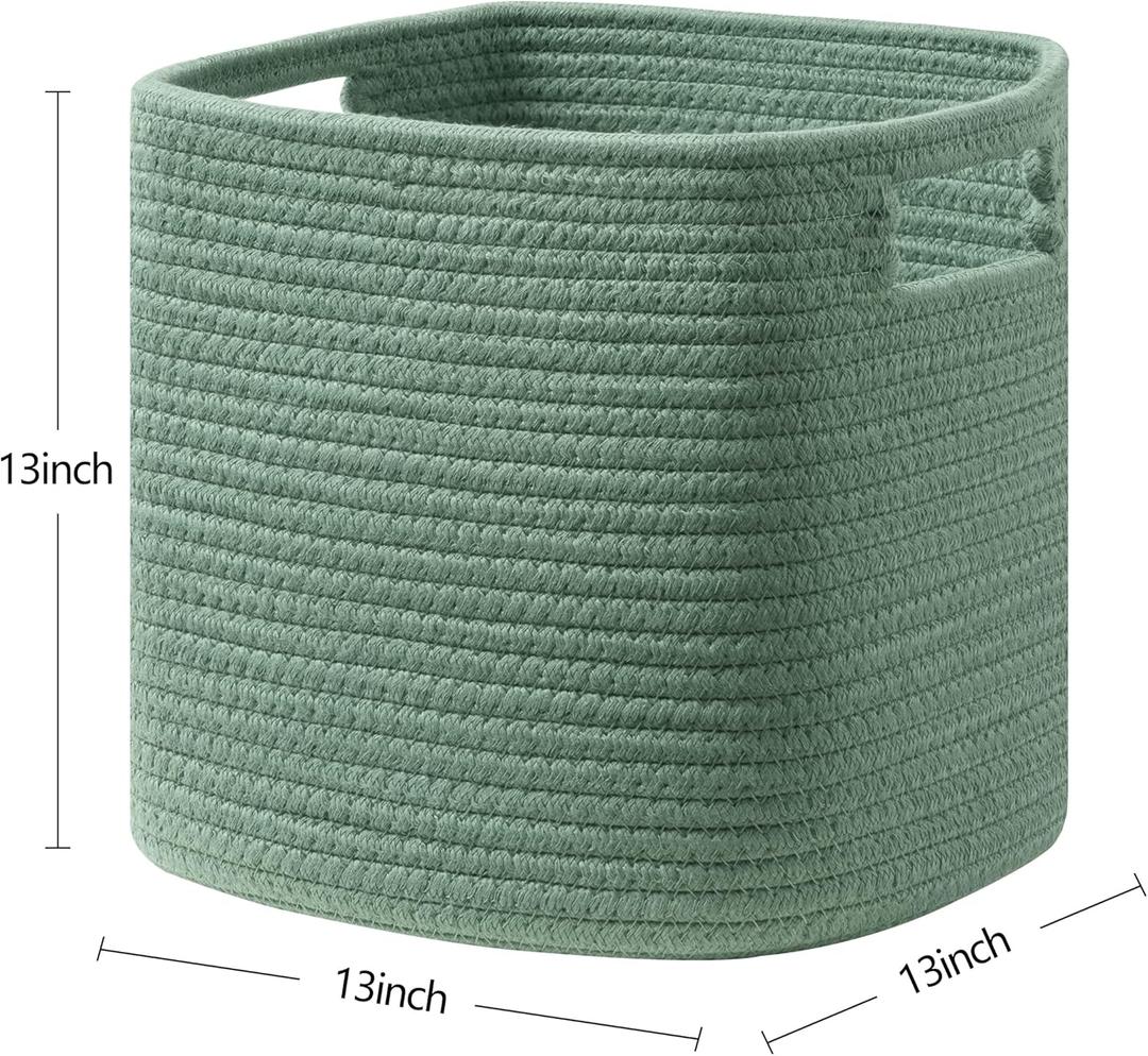 Storage Cubes Baskets Bins Organizer 12x13'Cube Storage Organizer Bookcases Shelf,Durable Woven Cotton Storage Basket for Organizing,Round Green