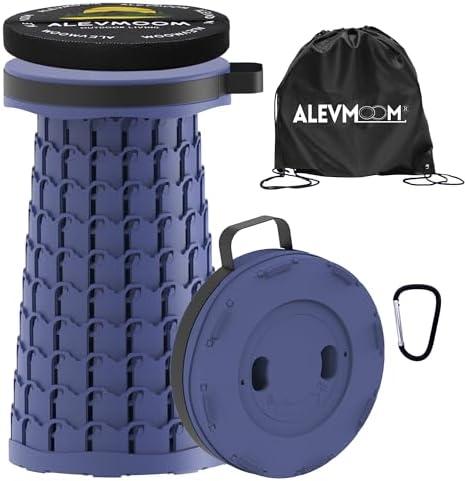 ALEVMOOM Upgraded Collapsible Stool with Cushion & Bag, 18" H Portable Retractable Telescoping Folding Stool for Adults, Lightweight But Sturdy Capacity 600 lbs for Camping Fishing Hiking Travel