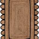 Scalloped Natural Jute Area Rug for Bedroom Living Room, Kitchen, Patio, Hallway, Entryway, Indoor, Outdoor, Farmhouse, Morden Carpet, Door Mat Black, 3x4 ft.