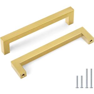 Goldenwarm 45 Pack 6-1/4 inch Gold Cabinet Pulls Brushed Brass Drawer Handles Modern Square Stainless Steel Hardware Pull for Kitchen Cupboard Dresser