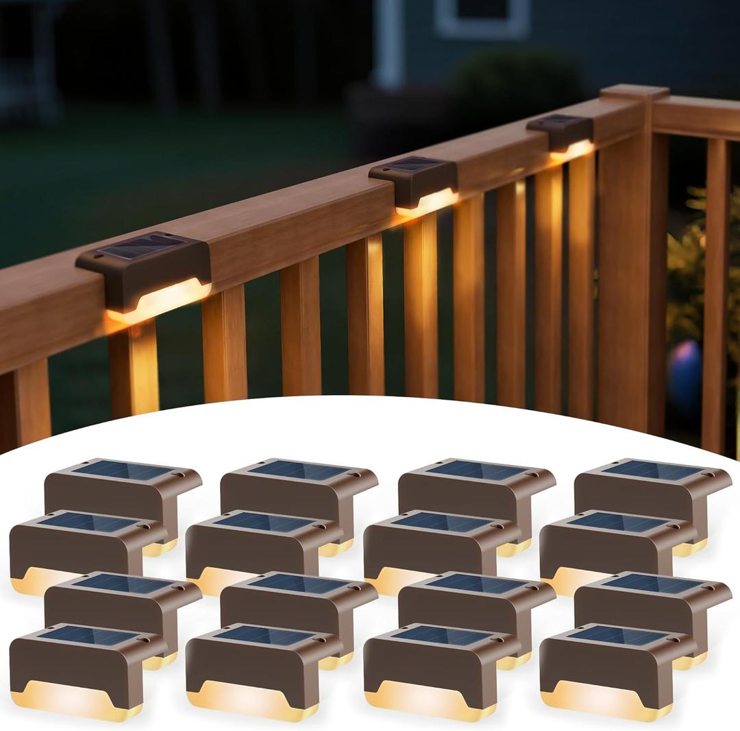 SOLPEX Solar Deck Lights, Solar Step Lights for Outside Waterproof Led Stair Light for Outdoor Fence, Balcony, Patio, Railing, Front Porch, Yard and Pathway(16pack Warm White) (Brown)