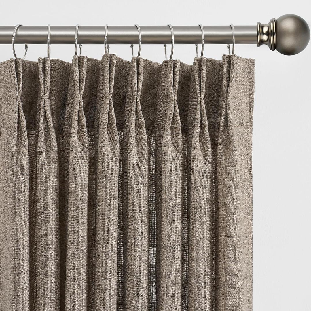Linen Khaki Sheer Curtains 102 Inches Long, Back Tab with Hooks, Pinch Pleated Drapes for Patio Sliding Glass Door, Bedroom Privacy Textured Curtain Panels for Dining Room 2 PCs, 42 Inch Winde