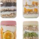 16 OZ 4Pack, Overnight Oats Jars with Lids, Glass Meal Prep Containers, Airtight Mason Jars for Breakfast, Yogurt Parfait, Salad & Smoothies, Leakproof and Reusable Food Storage Jars(4-2)