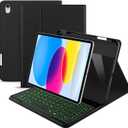 ABSONE for iPad A16 11th 10th Generation Case with Keyboard, 7 Colors Backlit Detachable Wireless Folio Keyboard Cover with Pencil Holder for iPad A16 11 inch Gen 2025 10th Gen 10.9 Inch 2022 Black