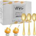 WDF 300PCS Plastic Gold Mini Spoons - 4 Inches Gold Plastic Desserts Spoons, Heavy Duty Disposable Spoons Perfect for Coffee, Cake, Appetizers,Ice Cream,Wedding, Birthday, Party