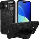 OOK Case for iPhone 16 Case, Cute Cow Print with Adjustable Wristband Strap Kickstand Slim Lightweight Soft Flexible TPU Rubber for Women Girls Phone Cove, Black