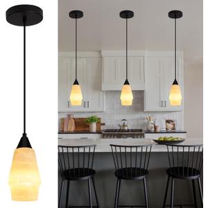 Natural Alabaster Pendant Lights Kitchen Island, H-7.87in White Pendant Light Fixtures, Light Pendant Marble Shade, for Bedroom Bathroom Dining Room Living Room (1 Pack)