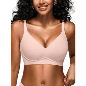 Jelly Bras for Women - S-2XL Seamless Wireless Padded Bralette with Support, Comfy Everyday T-Shirt Bra No Underwire (Nude)