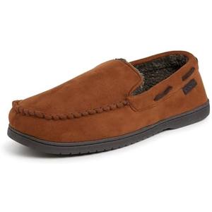 Dearfoams Men's Keaton Moccasin House Shoes With Memory Foam, Indoor Slippers With Wide Widths. Size L 11-12 (28-28,5 cm)