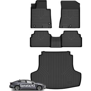 Wayhigh-for Kia K5 2021-2025 (Only FWD Models) or for Hyundai Sonata/Sonata Hybrid 2020-2025 All Weather Floor Mats and Cargo Liner Set TPE Car Mats Waterproof Anti-Slip Floor Liners Accessories