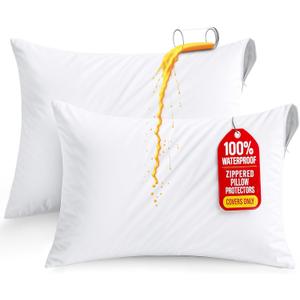 Set of 2 Pillow Protectors with Zipper Standard Size, Bed Bug and Dust Mite Proof Pillow Covers, Ultra Soft Pillow Encasements, Moisture Wicking and Waterproof Pillow Cases by Utopia Bedding (White)