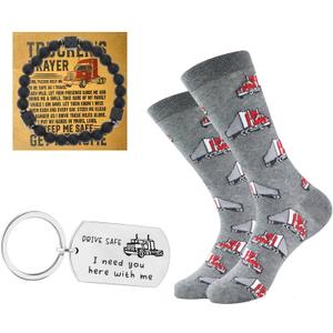 Truck Driver Gifts for Men,3pcs Gift Set for Truck Lovers,Birthday Present with Canvas Funny Socks For Son,Brother,Uncle,Dad,Grandfather