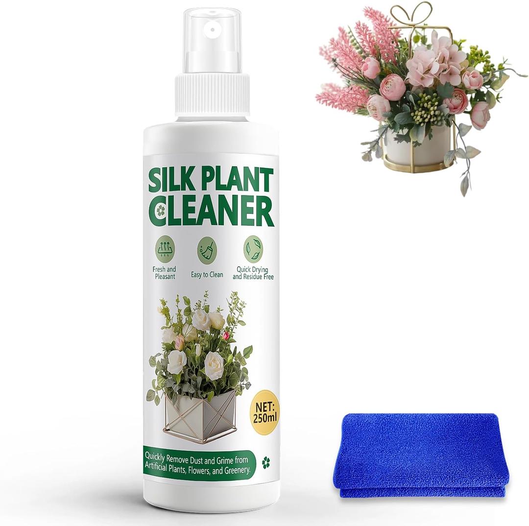 8.5 Oz Silk Plant Cleaner, Silk Flower Cleaner Spray no Wipe, Artificial Plant Cleaner, Quick-Drying and Streak-Free, Instantly Restores Shine, Suitable for Artificial Plants and Flowers