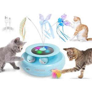 ORSDA Cat Toy, 3-in-1 Automatic Interactive Electronic Moving Ambush Feather, Fluttering Butterfly, Track Balls, USB Rechargeable Powered Smart Indoor Exercise Kicker (Blue)