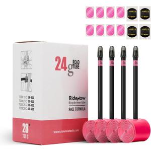 Ridenow 4-Pack Bike Inner Tube for 700/18C-28C, 700/18C-32C with 65/85 mm Metal &TPU Presta Valves for Road Bikes, Super Light Puncture Resistant Bicycle Inner Tube(Include Patch Repair Kits)