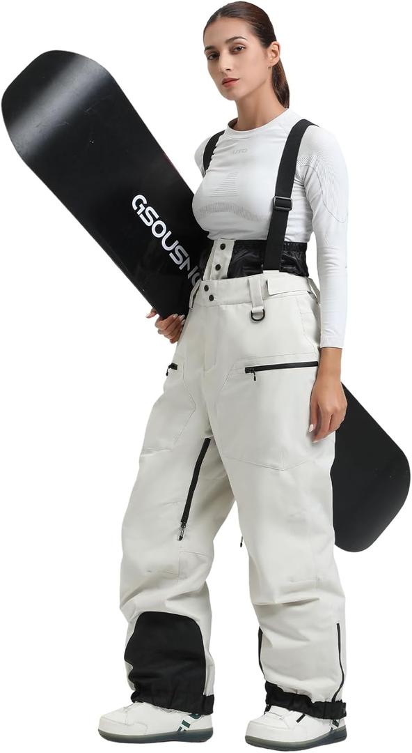 GSOU SNOW Womens Baggy Snowboard Pants Ski Bibs Snow Loose Overalls Waterproof Windproof Insulated Warm (X-Large, Beige)