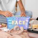 2 x Hiroyuki Iridescent Makeup Bag, 14 inches Cosmetic Bag, Large Capacity Travel Pouch (Face, blue)