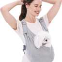 Supet Dog Carrier Sling for Small Dogs, Anti-Anxiety Cat Sling Carrier Chest, Hands-Free Front Facing Puppy Sling, Adjustable Soft Cotton Swaddle Wrap, Reducing Back Neck Pain(M, Grey)