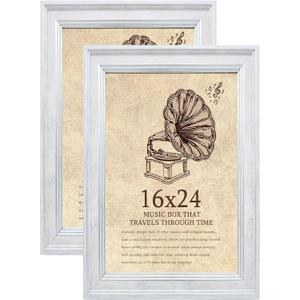 16x24 Picture Frame with Real Glass set of 2, Vintage Frames - Antique Style Frames for Wall - Ornate Frame for Rustic White Office or Home Decor Display Family Friends Wedding Gift