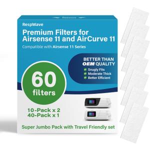 60-Pack Premium CPAP Filters Compatible with Airsense 11 & Aircurve 11 Machines, Ultra Fine Replacement with Extra Thick, High Filtration & Smooth Airflow, Travel Friendly