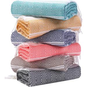 6 Packs Oversized Cotton Turkish Beach Towels Set Bulk 74"x38" Extra Large Sand Free Quick Dry Clearance Swim Bath Camping Pool Towel Travel Blanket Adult Essentials Cruise Accessories Vacation Gift (Coral Black Brown Mustard Navy Nile)