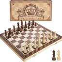 AMEROUS 15 Inches Magnetic Wooden Chess Set - 2 Extra Queens - Folding Board - Pieces Storage Slots, Handmade Portable Travel Chess Game - Beginner Chess Set for Kids, 6 up Age