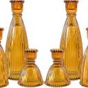 Denique Colored Vertical Stripe Candlestick Holders, Glass Candle Holder Set of 6, Candlestick Holders for Taper Candles, Tealight Candle Holders for Table Centerpieces Home Decor (Amber)
