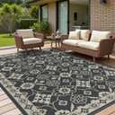 COCOER Floral Outdoor Rug 9x12 Reversible-Waterproof Patio Rug-Quick Dry Outdoor Carpet-Outdoor Area Rugs Indoor Outdoor Rugs-Outside Rug Patio Decor for Porch Deck Balcony Backyard (9x12ft, Floral-darkgrey)