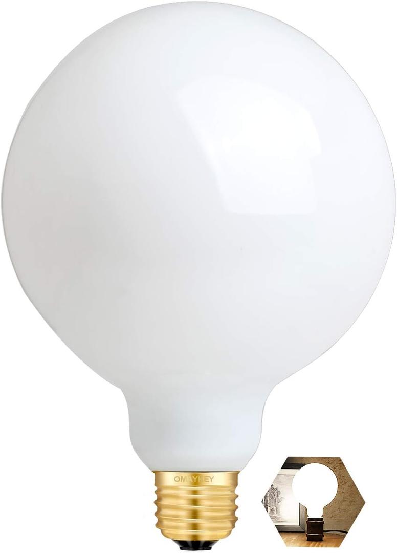 OMAYKEY 15W Dimmable Large LED Globe Bulb 100W Equivalent 1000 Lumens, 3000K Soft White E26 Medium Base, Vintage Edison G125 Large Globe Edison Style LED Filament Light Bulb, Deep Dimming Version