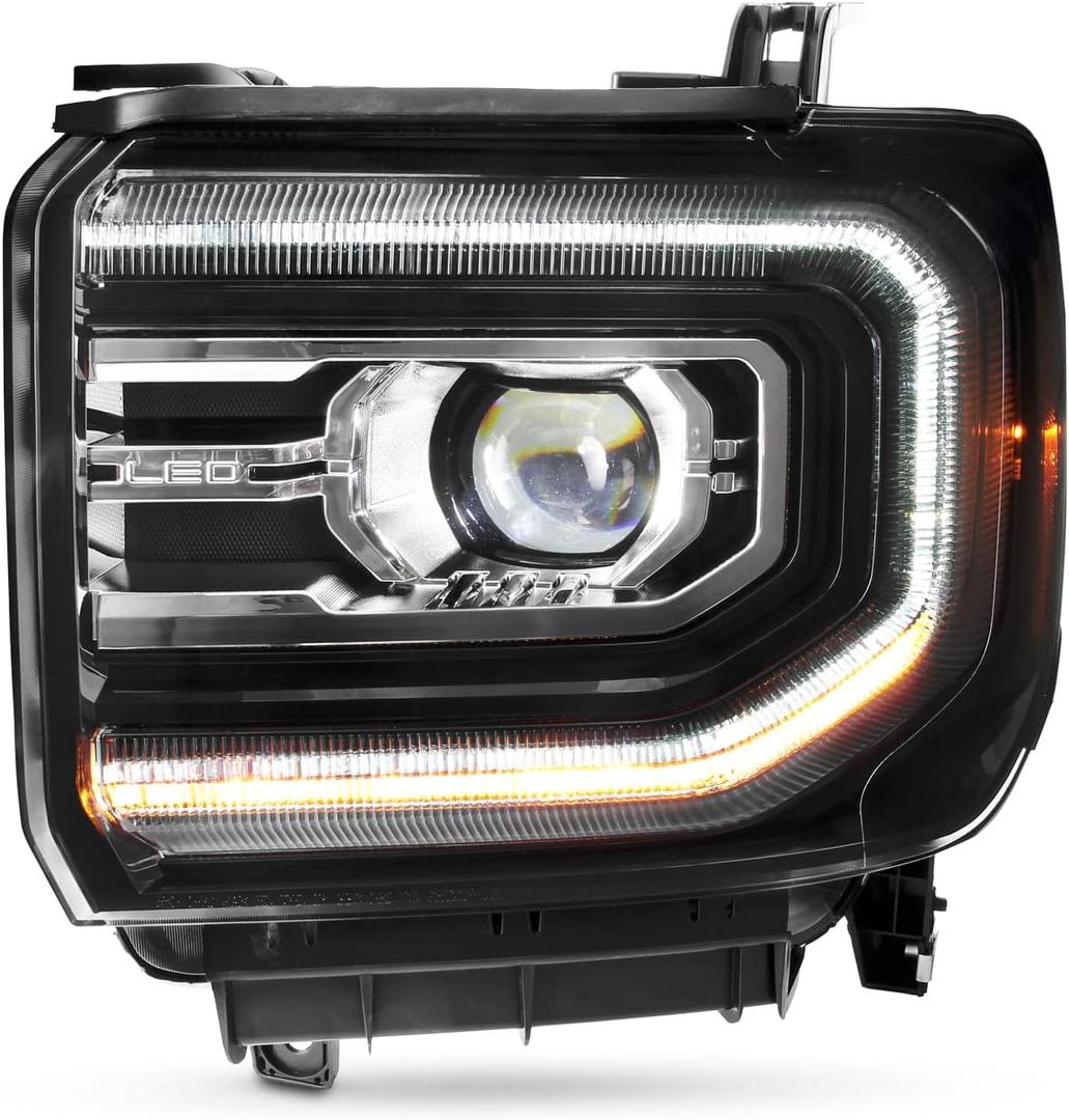 AKKON - Fits 2016-2018 GMC Sierra 1500 2019 1500 Limited [FULL LED] Projector Black Headlights w/DRL Tube Driver Left (Driver Side)