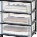 IRIS USA Plastic Drawer Storage Organizer Rolling Cart, with Wheels Casters, 3-Drawers, for Art Craft Supplies Bathroom Dorm Bedroom Laundry Room, Wide, Black