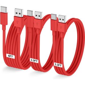 3-Pack Red [3.3FT+3.3FT+6FT] USB A to USB C CableUSB to USB C Car Carplay Cable for iPhone Air 17 16e 16 15 Pro Plus Pro Maxfor Galaxy S25/S24, for iPad Pro/Air/mini, for MacBook Pro/Air and More